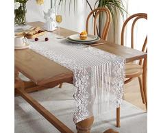 Runner da Tavolo Moderno in Chiffon Runner da Tavola in Pizzo Bianco Stile Vintage Decorazione per Matrimoni 38 x 140 cm Lavabile per Matrimonio Decorazione da Tavolo in Tessuto per Matrimoni Runner