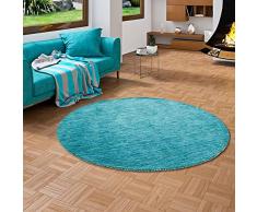 Ella - Tappeto Naturale Indo Gabbeh - Blu Verde - Rotondo - 2 Dimensioni