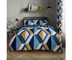 Sleepdown Set di Biancheria da Letto, con Copripiumino e federe, Motivo Geometrico, Colore: Blu Navy, Morbido, Facile da Pulire, Super King (220 cm x 260 cm), Policotone, Marina Militare