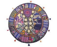 Stylo Culture Cuscino per pavimento in cotone tradizionale Vintage Ricamato patchwork blu 80x80 copriletto per pavimento