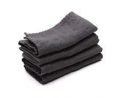 Set di 4 Asciugamani da Viso in Lino Grigio Washed Waffle, 30 x 30 cm, Fatto in Europa, Telo da Bagno, Biancheria Europea, Lavabile in Lavatrice, Super Assorbente.