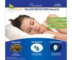 Set di 2 protezioni per cuscini impermeabili Queen Size – Fodera ipoallergenica con cerniera per federa anallergica e antipolvere