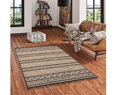 Pergamon Origin - Tappeto Naturale di Juta - Stile Etno - Strisce Beige Nero - 5 Dimensioni