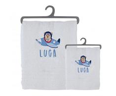 Set 2 asciugamani bagno personalizzati 100% cotone made in Italy asciugamano viso asciugamano ospite bianco con stampa personalizzata idea regalo bagno doccia biancheria casa bambino bebè 3