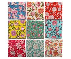 DIYANAIMPEX 10 tovaglioli di stoffa di cotone stampati a mano fatti a mano, dimensioni 45 x 45 cm, stampati per la casa o per la casa, con colori assortiti