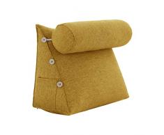 Cuscino Cuneo da Lettura Decorativo, Cervicale e Supporto Lombare, Cuscino con cilindrico per Gambe, Imbottitura Antireflusso Adulti, Cuscini Testata Letto, Lino, Giallo, 60cm