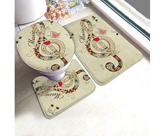 Set di tappetini e tappetini da bagno 3 pezzi Mandala Paisley Musical con chiave di violino G Coprisedile per WC Tappetini Tappetino da bagno a forma di U Tappetino antiscivolo Lavabile Tappetini Tapp