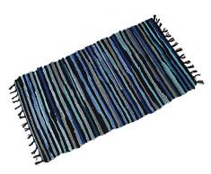 Famibay Tappeto in Cotone Lavabile Salotto Tappeti Moderni con Nappe Tappetino Blu Facile da Pulire Tappetini Assorbente 60x120cm per Camera da Letto Soggiorno Cucina Terrazzo Bagno
