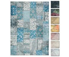 TESSO LIVING Kelim Patchwork Tappeto Soggiorno Blu 120 X160 cm, Tappeto Salotto Moderno a Pelo Corto, Super Morbido