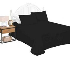 Lenzuola piatte in policotone tinta unita, per letto singolo, matrimoniale, king size (S, nero)