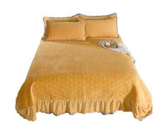 Set Copriletto Matrimoniale, Morbidi e Confortevoli 3 Pezzi Copriletti in Velluto Latte per Letto Matrimoniale, Protezione Materasso Lavabile in Lavatrice Fodera Antipolvere +2 Federa,Giallo