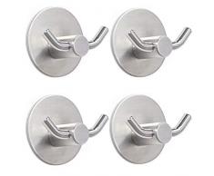 Newness Ganci Adesivo Bagno Cucina, 4 Pezzi Gancio Autoadesivo in 304 acciaio Inox Ganci Portasciugamani Gancio per Asciugamano Autoadesivi, Accappatoi