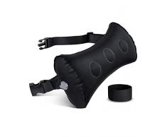 BLABOK Cuscino Lombare, Cuscino per Schiena Auto-gonfiabile per Alleviare il Dolore Lombare, Design Ergonomico, Cinghie Elastiche Regolabili, Cuscino Lombare per Aereo, Auto, Sedia da Ufficio (Nero)