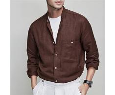 KAOROU Camiciatta casual in lino in lino in lenzuola traspirante camicia da uomo a maniche lunghe abbigliamento formale (Color : Brown, Size : Lcode)