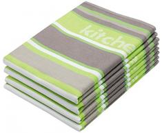 ZOLLNER Set di 4 Strofinacci, 50x70 cm, Cotone 100%, Grigi a Righe Verdi