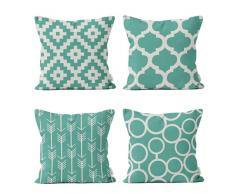 Valia Home Federa per cuscino, set da 4 pezzi, cuscino decorativo in cotone, motivo geometrico, verde menta, 45 x 45 cm