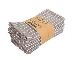 INFEI Tovaglioli di stoffa in cotone e lino a righe bianche morbide - Set di 12 (17 x 17 pollici) - per eventi e uso domestico (marrone)