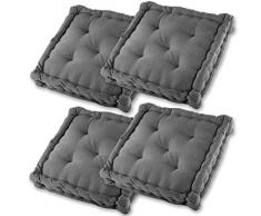Gräfenstayn® Set di 4 Cuscini per Sedia 40x40x8cm da Interni ed Esterno in 100% Cotone - Colori Diversi - Imbottitura Spessa Cuscino Trapuntato/Cuscino da Pavimento (Antracite)