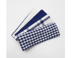 Set da 4 Strofinacci cucina con motivo a righe, quadretti, tinta unita e tartan - Pratico set di canovacci cucina in cotone 100% - Strofinacci asciugapiatti e stoviglie Blu, Rosso e Grigio Spiga (blu)