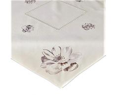Raebel - Tovaglia per centrotavola, runner per tavolo, floreale, ricamo 3D, 100% poliestere, 85 x 85 cm, colore bianco e grigio