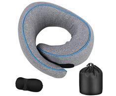 OUGEP Cuscino da Viaggio, Cuscino Collo Memory Foam, Cuscino Cervicale Viaggio, Perfetto per Aereo Auto Ufficio, Inclusa Maschera per Dormir, Borsa per Trasporto