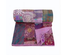 NANDNANDINI TEXTILE indiano Vintage Throw Coperta Soggiorno Camera Da Letto Decor Cotone Trapuntato Biancheria Da Letto Set Trapuntato Trapunta Kantha Antico Copriletto