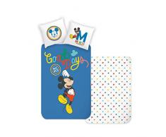 Disney Home Topolino, set di biancheria da letto double-face, 135 x 200 cm, federa 80 x 80 cm, super morbida, 100% cotone, 2 pezzi, biancheria da letto Topolino, morbida e piacevole sulla pelle