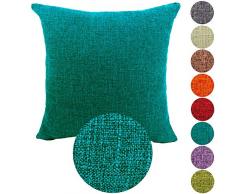 KAMIXIN Federe per Cuscini Tinta Unita Lino Copricuscino Moda Vintage Quadrato Federa Cuscino Coperture Decorativo per Casa Divano Sedia Stanza Letto Copricuscini e federe Blu Pavone 70X70CM