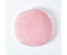 HOMESCAPES Cuscino Rotondo 40 cm in Velluto di Puro Cotone Morbido uni Rosa, decoro divano o poltrona