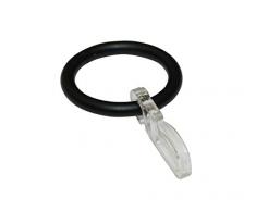 Gardinia Anello per tenda per bastoni per tenda Ø 19 mm, Incl. ganci pieghevoli, 10 pezzi, Metallo, Nero opaco