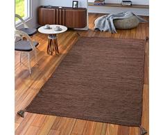 TT Home Tappeto di Design Kelim intessuto a Mano in Cotone al 100% nel Moderno mélange Marrone, Dimensione:160x220 cm