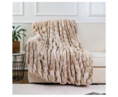 Battilo, coperta decorativa in finta pelliccia, calda ed elegante, per letto, divano, 152 x 203 cm, colore: beige