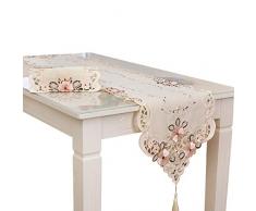 Haokaini - Runner da tavola da tè bianco vintage ricamato, con fiori e nappe, centrotavola per matrimoni, feste, banchetti, sala da pranzo e decorazione per la casa