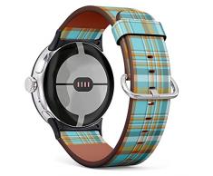 IKIKI-TECH Compatibile con Google Pixel Watch (Madras Plaid Arancione Teal Pattern) Cinturino di ricambio in pelle vegana per Google Pixel Watch