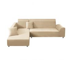 ShowyLive Copridivano Universale con Penisola a Sinistra/Destra per Divani in Poliestere a Forma di L, Copridivano con Penisola Elasticizzato, 2 posti + 3 posti, Beige