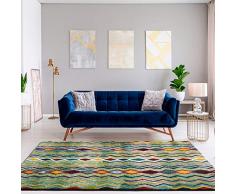 Universal Tappeto Etnico Zaria Zigzag Multicolore, 100% Polipropilene Termofissato Frise, Multicolore, 140 x 200 cm