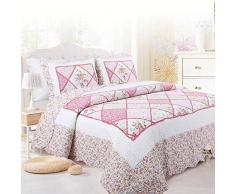 Trapunta Patchwork Trapuntato Copriletto Double Face Reversibile Cotone 3 Pezzi Multifunzione Matrimoniale Copriletto (230 * 250cm) Federe (50 * 70cm * 2) Adatta Per Le Quattro Stagioni,Pink