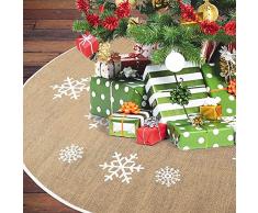 LATERN Gonna Albero Di Natale, 122cm Gonna Ad Albero Di Juta Con Fiocco Di Neve Bianco Stampato Tappetino Rotondo Per Albero Di Natale per Le Decorazioni Dellalbero Di Natale (Cachi)