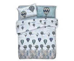 HomeLife Trapunta Singola Invernale 170X280 Made in Italy | Piumone Letto Singolo 300 gr/mq Autunno/Inverno | Piumone Imbottito Anallergico | Piumino Fantasia Mongolfiere e Citta | Azzurro, 1P