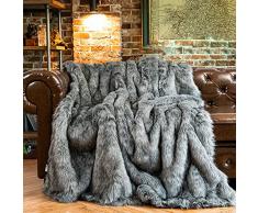 BATTILO HOME - Coperta in finta pelliccia grigia, 150 x 200 cm, decorazione di lusso, calda e accogliente coperta in finta pelliccia, per letto, divano e divano