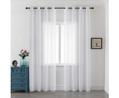 GIRASOLE Coppia Tende Voile Trasparenti Effetto Lino Tenda per Soggiorno Camera Cameretta Balcone Finestra e Interni 2 Pannelli con Occhielli (Bianco, 140x290cm)