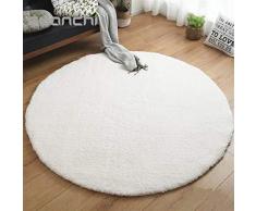 Liveinu Tappeto Shaggy Rotondo Tappeti Soggiorno Pelo Lungo Antiscivolo Lavabili Moderni Moquette Ø 60 cm Bianco