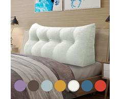 VERCART Cuscino a Cuneo da Lettura per Schienale, Cuscino Antireflusso per Letto, Cuscino per Gambe Lombare di Supporto da Divano, Grande Testata Letto Biancheria Bianco Avor 140cm