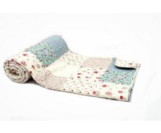 1001 Wohntraum 17jn02b Quilt Lotte fiori, 200 x 230 cm, Plaid Copriletto, coperta Patchwork Vintage Shabby, Multicolore