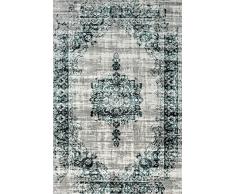 LIFA LIVING Tappeti Patchwork, Tappeto Vintage, Tappeto per Salotto e Camera da Letto, Diversi Colori e Taglie (Grigio Scuro/Blu, 80_x_150_cm)