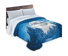 Trapunta Invernale Singola 170x260 cm Imbottita 400 gr/mq Piumone Pesante in Stampa Digitale Paesaggio Innevato Made in Italy Mod. Stelle Luna Piena