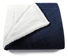 Coperta Plaid Pile, Coperta Plaid Singolo/Matrimoniale Sherpa e Flanella 160x210, Plaid Divano Fluffy di Alta qualità -Blu
