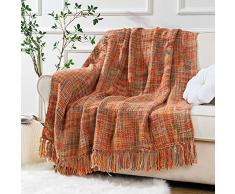 BATTILO HOME - Coperta rustica in stile rustico, stile vintage boho, coperta morbida e accogliente, con graziosa nappa, 140 x 55 cm, colore: Arancione