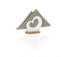 Brandani 54145 Portatovaglioli doppio cuore in porcellana bianca con supporto bamboo