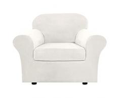 Fodera per Poltrona Elasicizzato Peluche in Velluto 2 Pezzo,Fodere Copridivani Copri Poltrona 1 Posti,Fodera per Divano con Bracciol,Antiscivolo Copertura Poltrona,Bianca